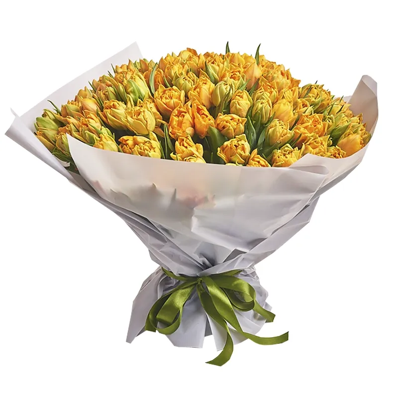 Букет из 101 пионовидного желтого тюльпана